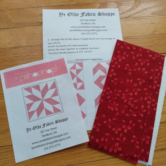 Quilt Block Sewing Pattern Kit with Fabric 2014 July Shop Hop Red White Pieced - Picture 3 of 3